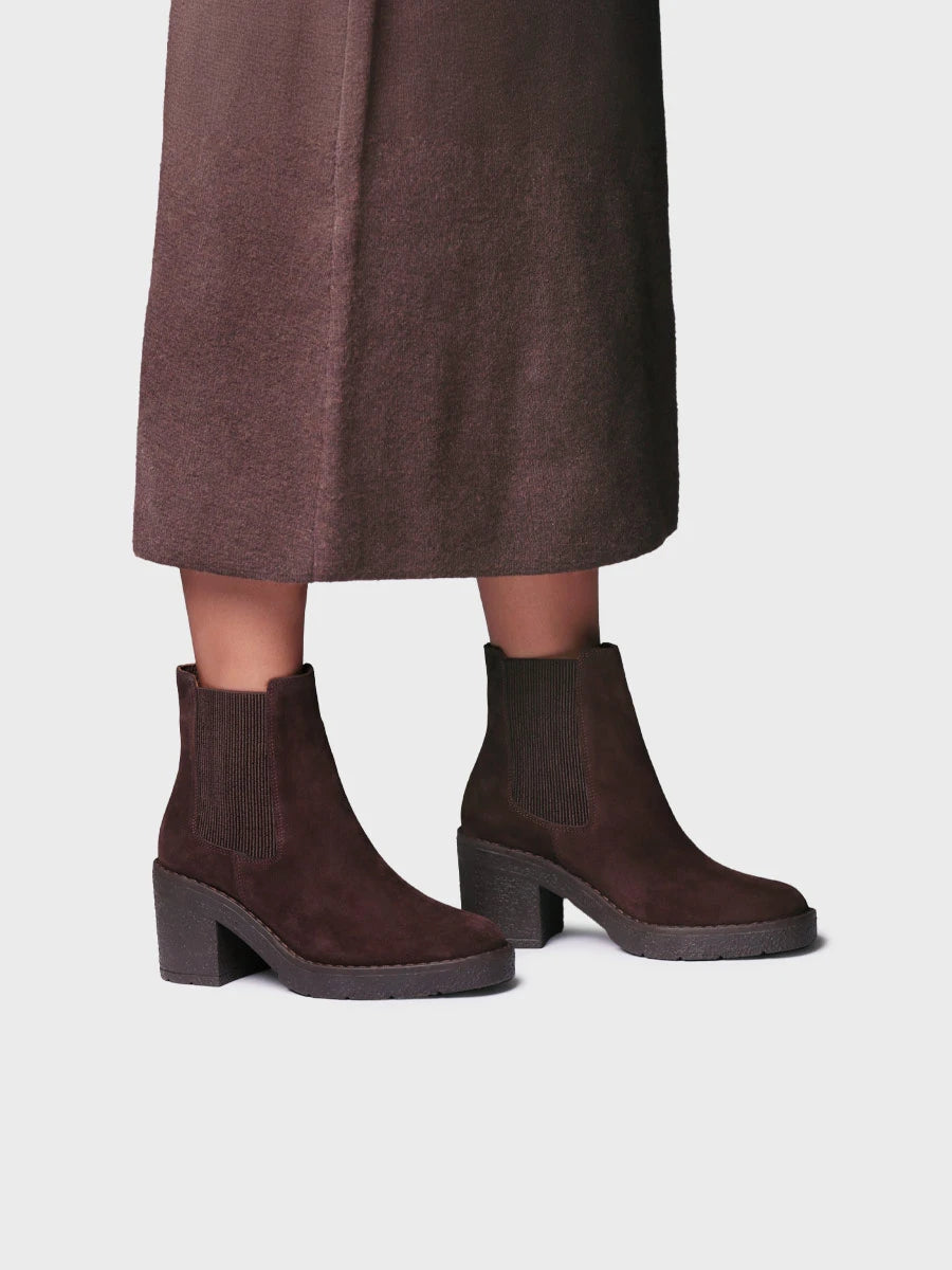Chelsea-Stiefelette aus Veloursleder mit Blockabsatz für Damen | PALAU-SY
