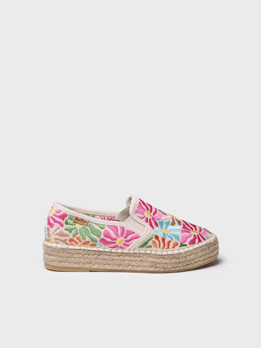 Closed cotton espadrille embroidered multicolour