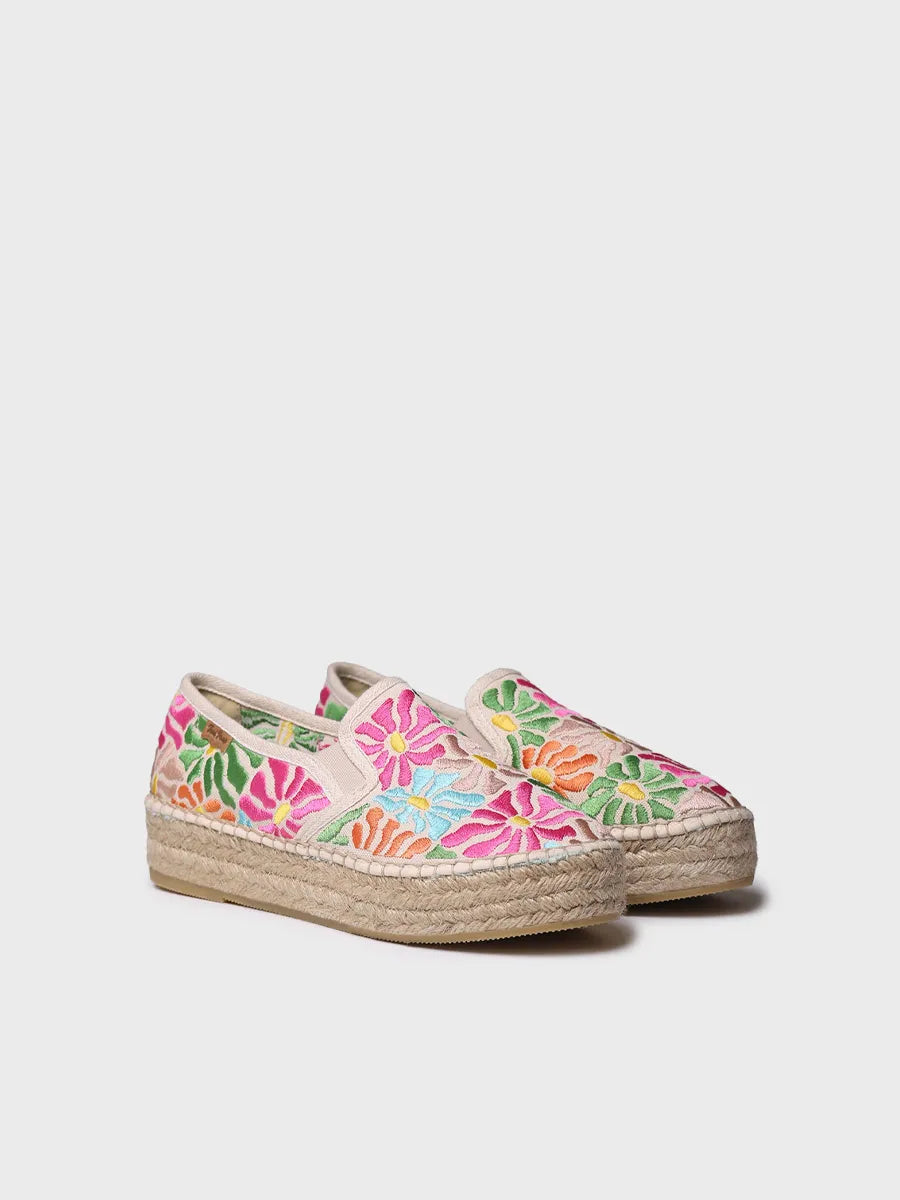 Closed cotton espadrille embroidered multicolour