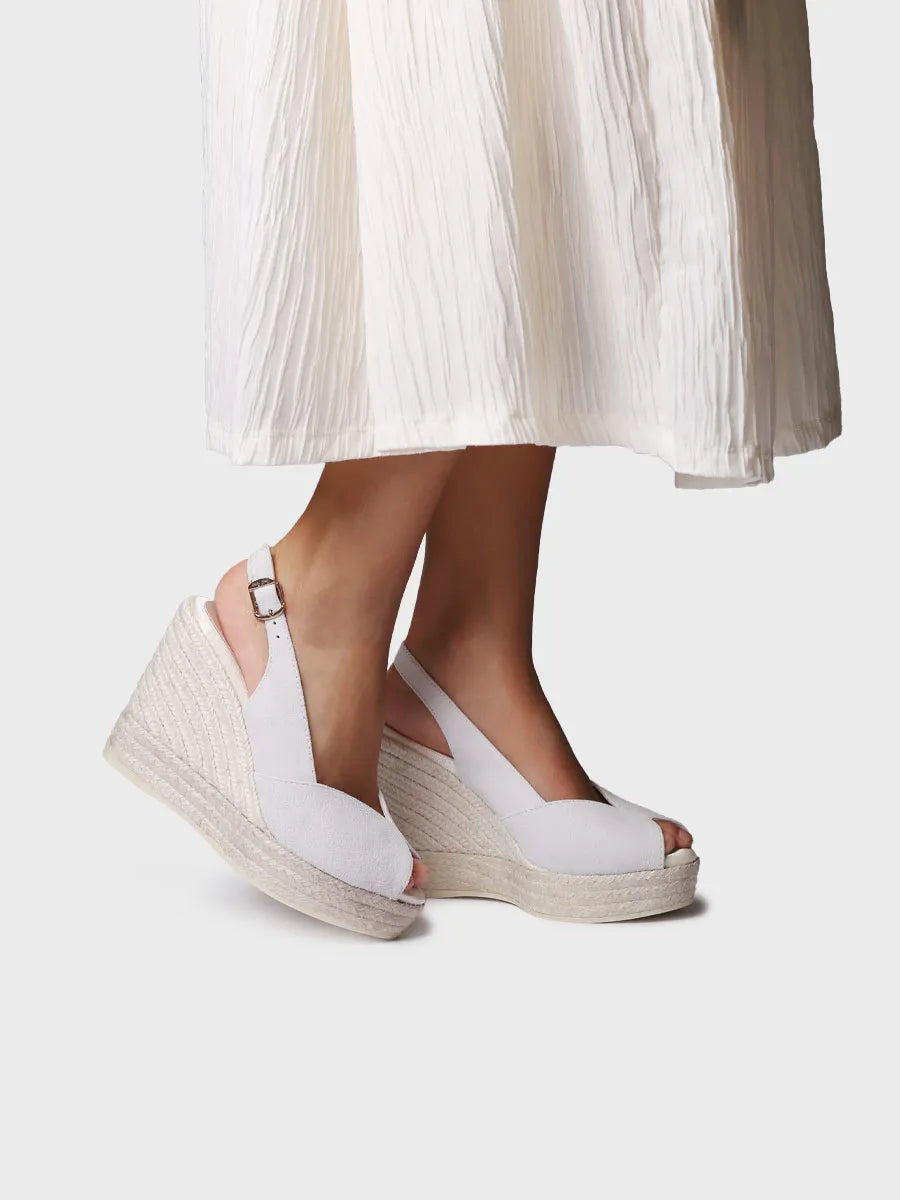 Alpargatas mujer - Alpargata de cuña blanca de ante para novia | POPPY  - Toni Pons  