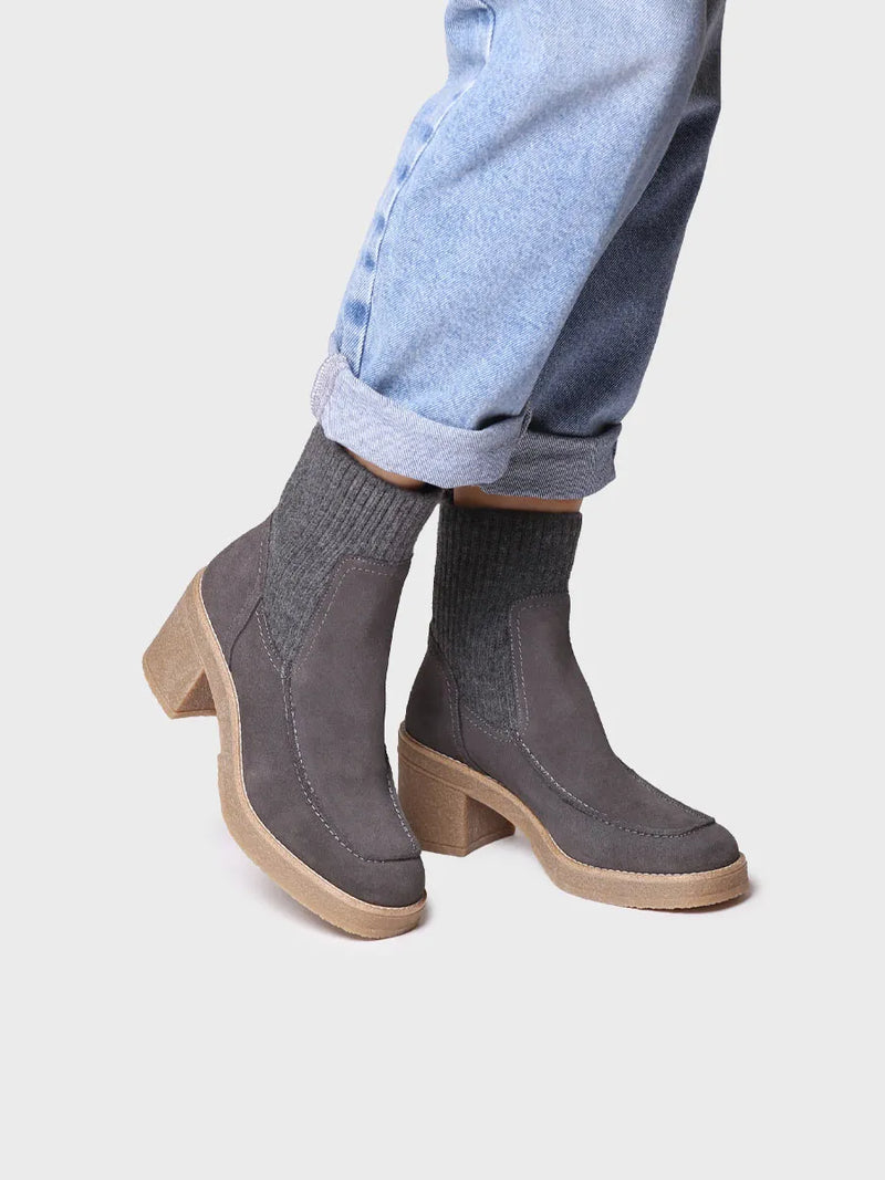 botines mujer - Botín de tacón ancho para mujer en serraje y tejido | PRAGA-SY  - Toni Pons  