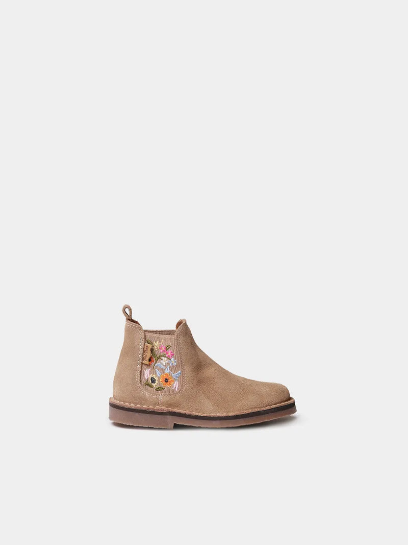 Botines infantil - Botín infantil de serraje con bordados florales | PUBOL  - Toni Pons  