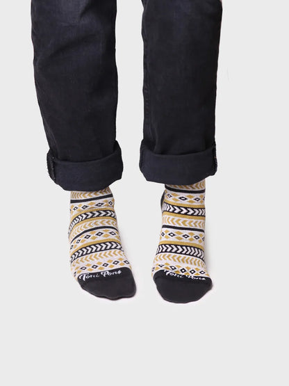 Unisex Cotton Striped Socks in Black - QUEL-HK