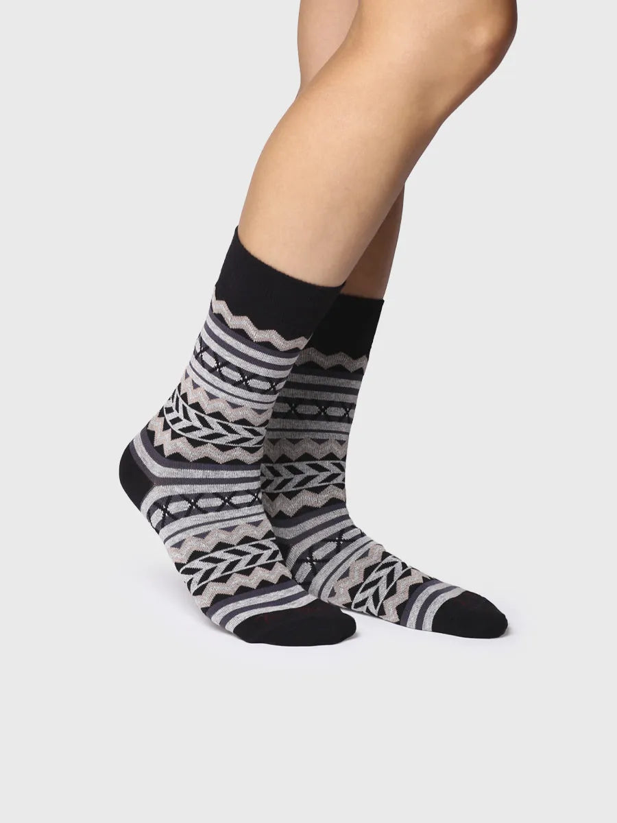 Unisex cotton socks with border in brown 