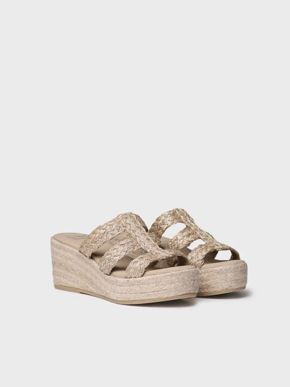 Women's backless espadrille in braided jute with wedge