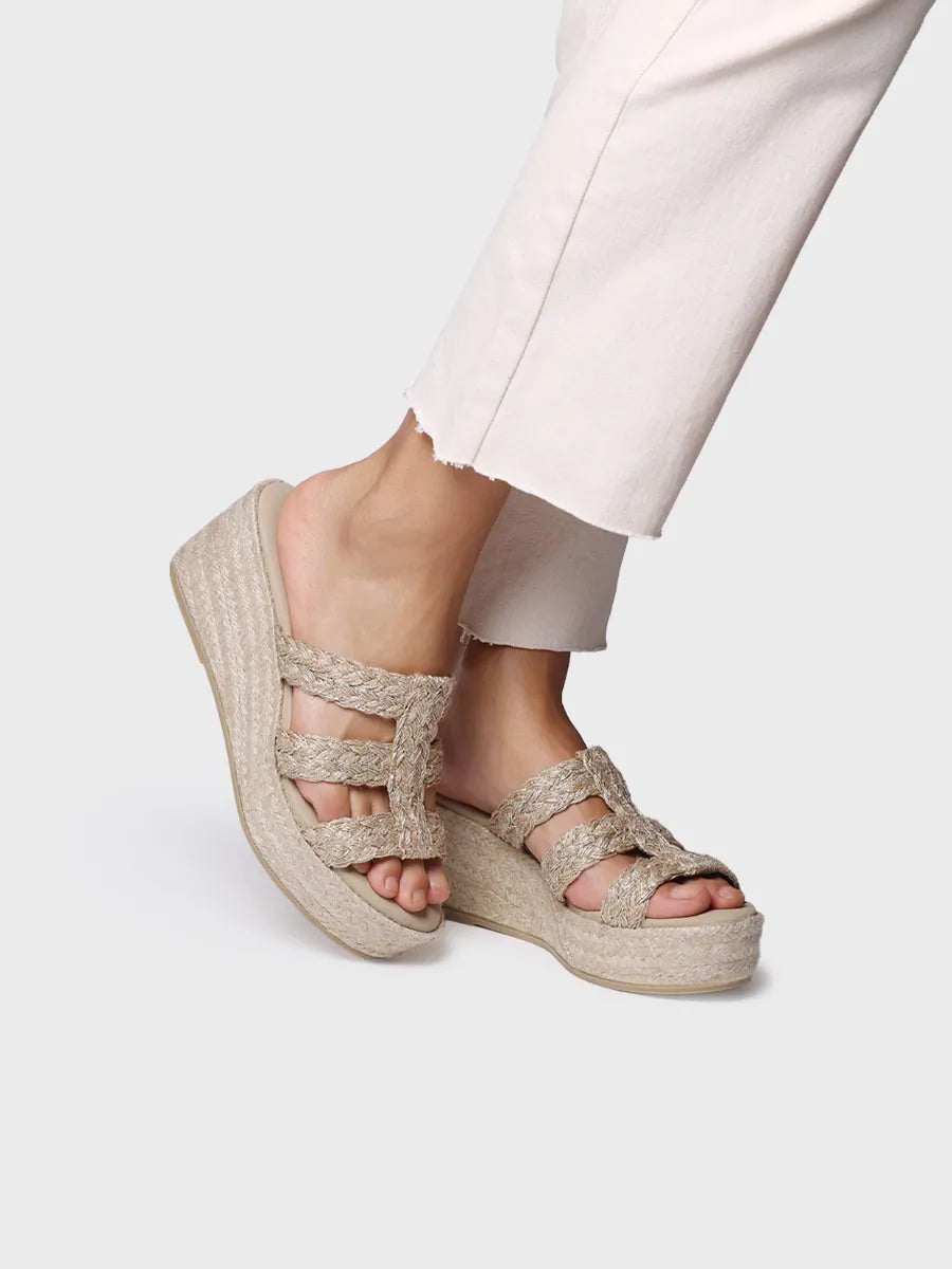 Women's backless espadrille in braided jute with wedge