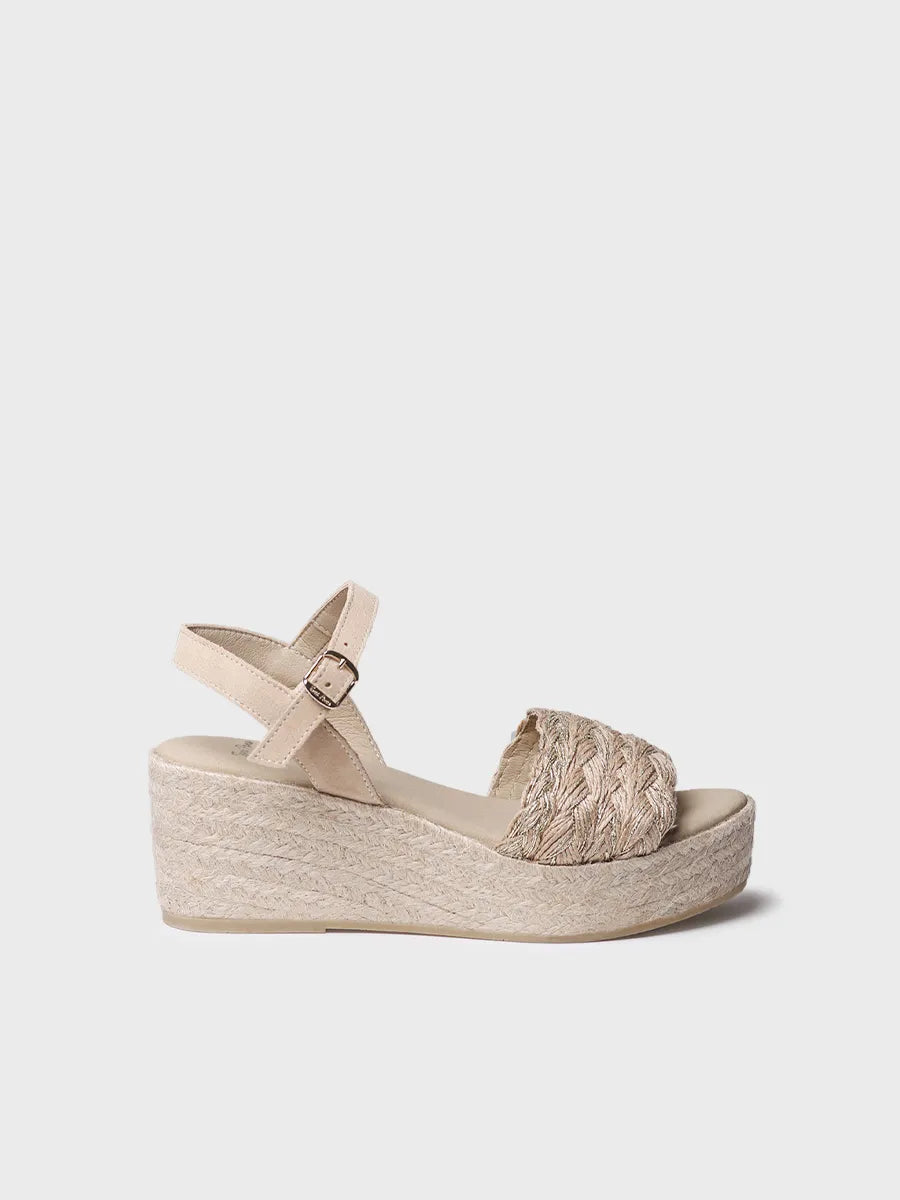 Women's espadrille in braided jute with wedge and buckle