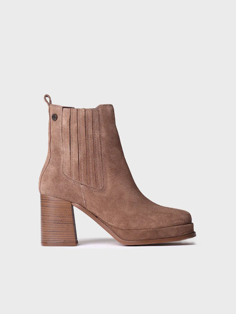 Women's wide heel ankle boot in split leather - ROS-SY