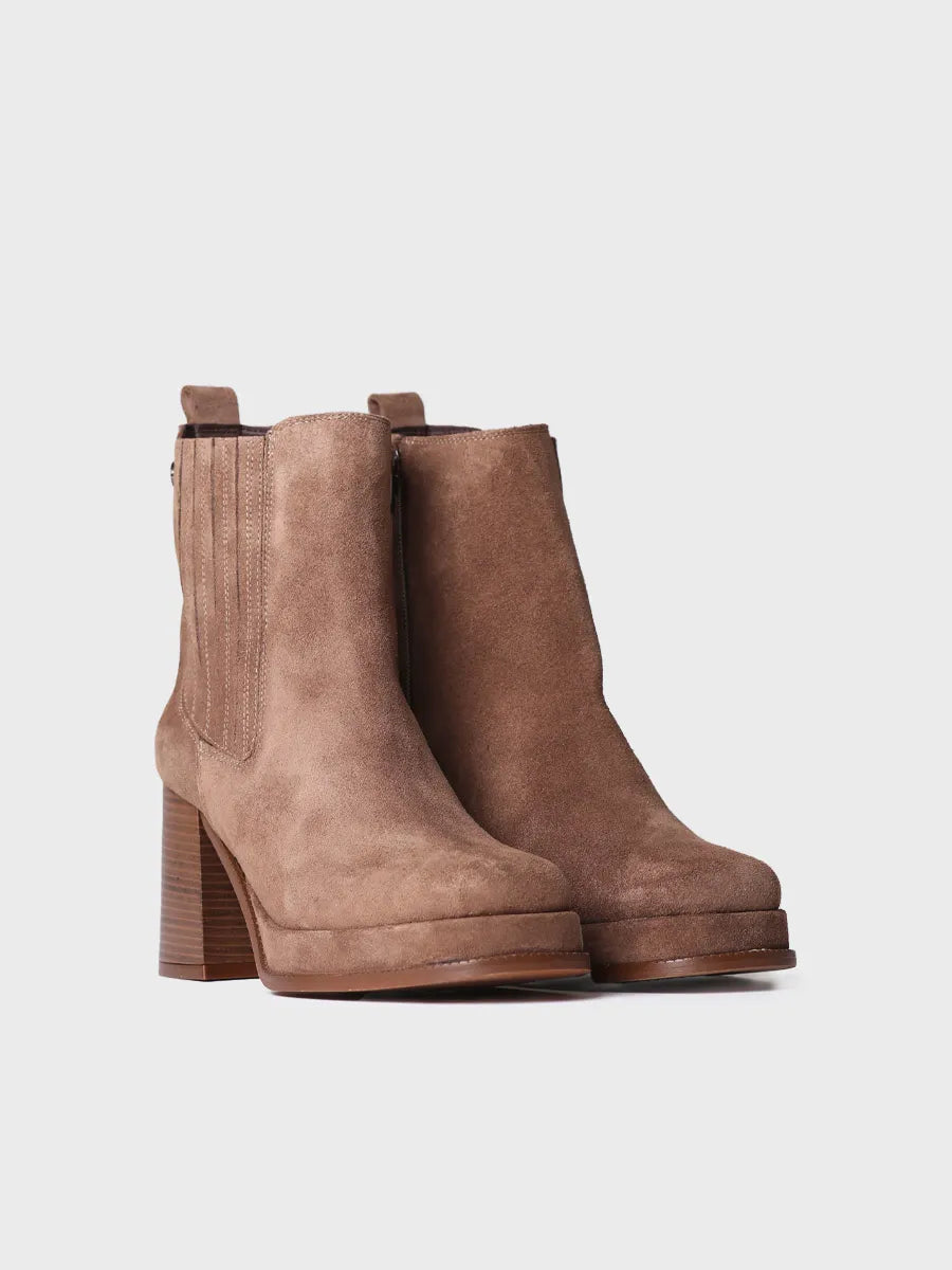 Women's wide heel ankle boot in split leather - ROS-SY