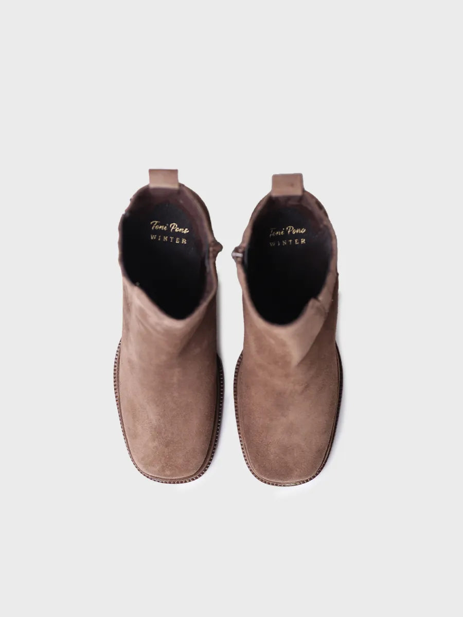 Women's wide heel ankle boot in split leather - ROS-SY