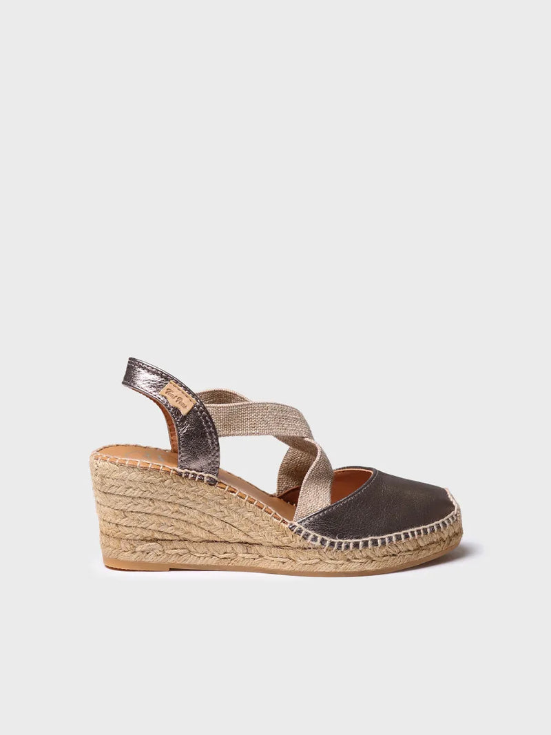 SABA-P - Wedge espadrilles in leather in Nougat colour | TONI PONS