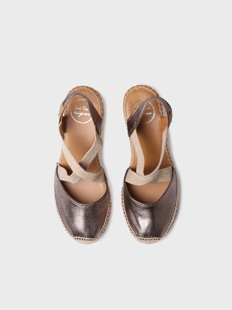 SABA-P - Wedge espadrilles in leather in Nougat colour | TONI PONS