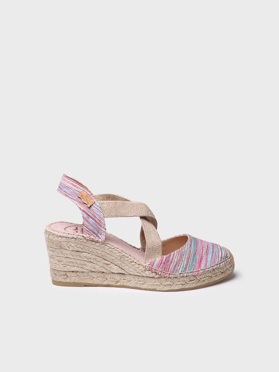 Women's espadrille with wedge and crossed elastic straps