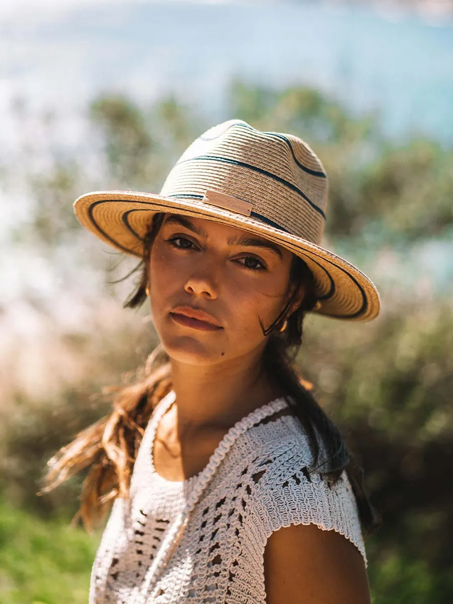 Panama-style straw hat with stripes