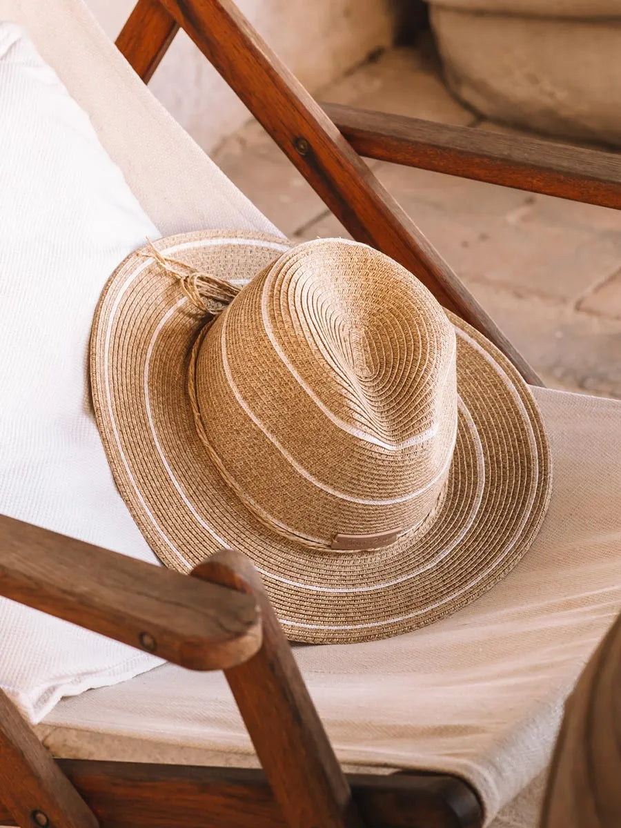 Panama-style straw hat with stripes