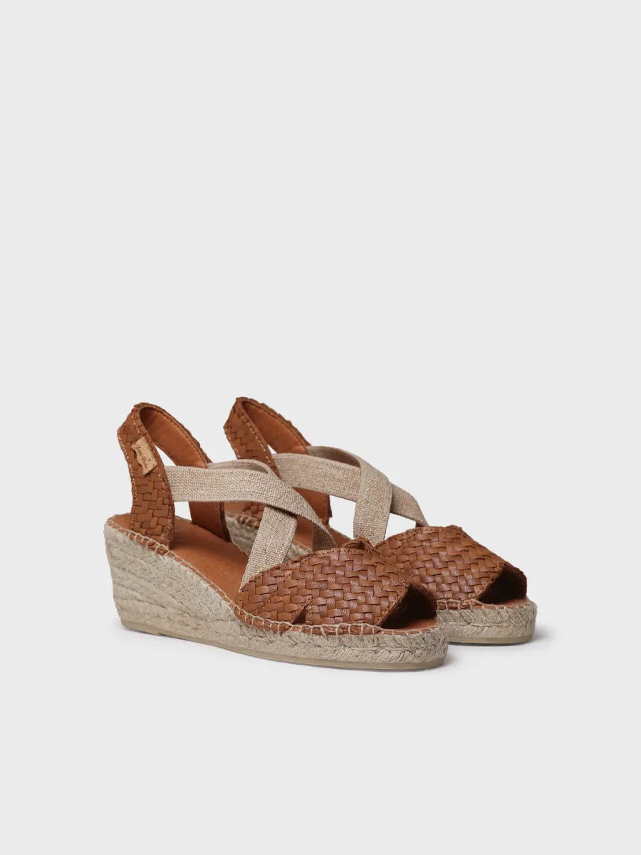 Open espadrille for women in braided leather with wedge