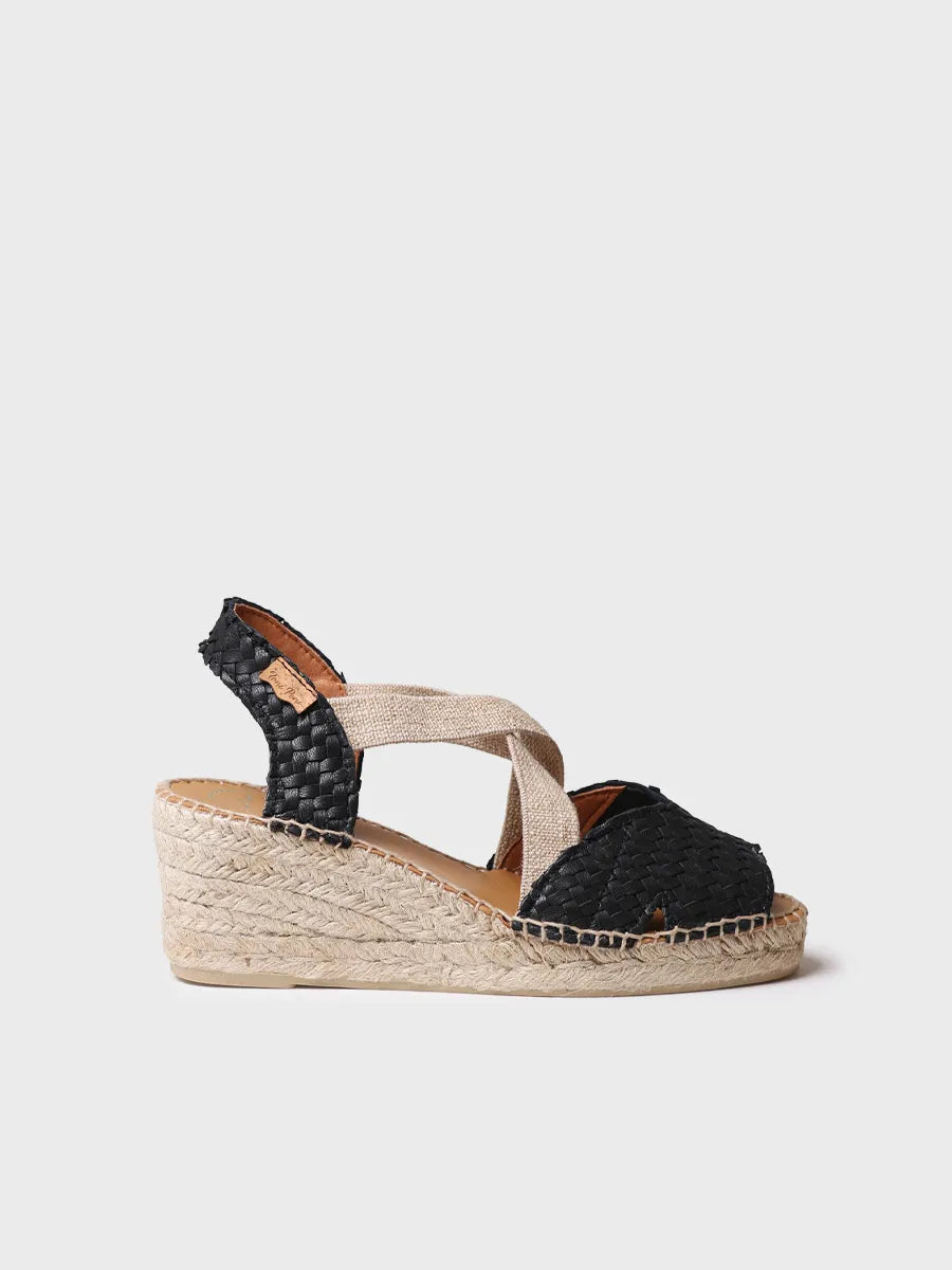 Espadrillas aperte da donna in pelle intrecciata con zeppa 