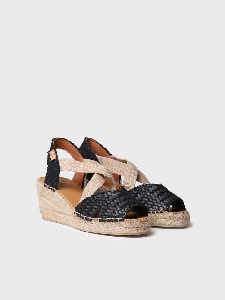 alpargatas mujer - Alpargata abierta de mujer en piel trenzada con cuña | SALINA  - Toni Pons  
