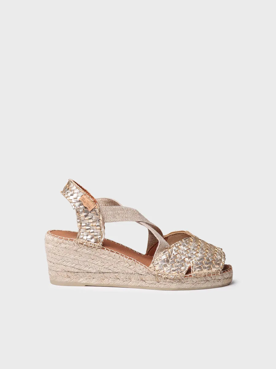 Open espadrille for women in braided leather with wedge