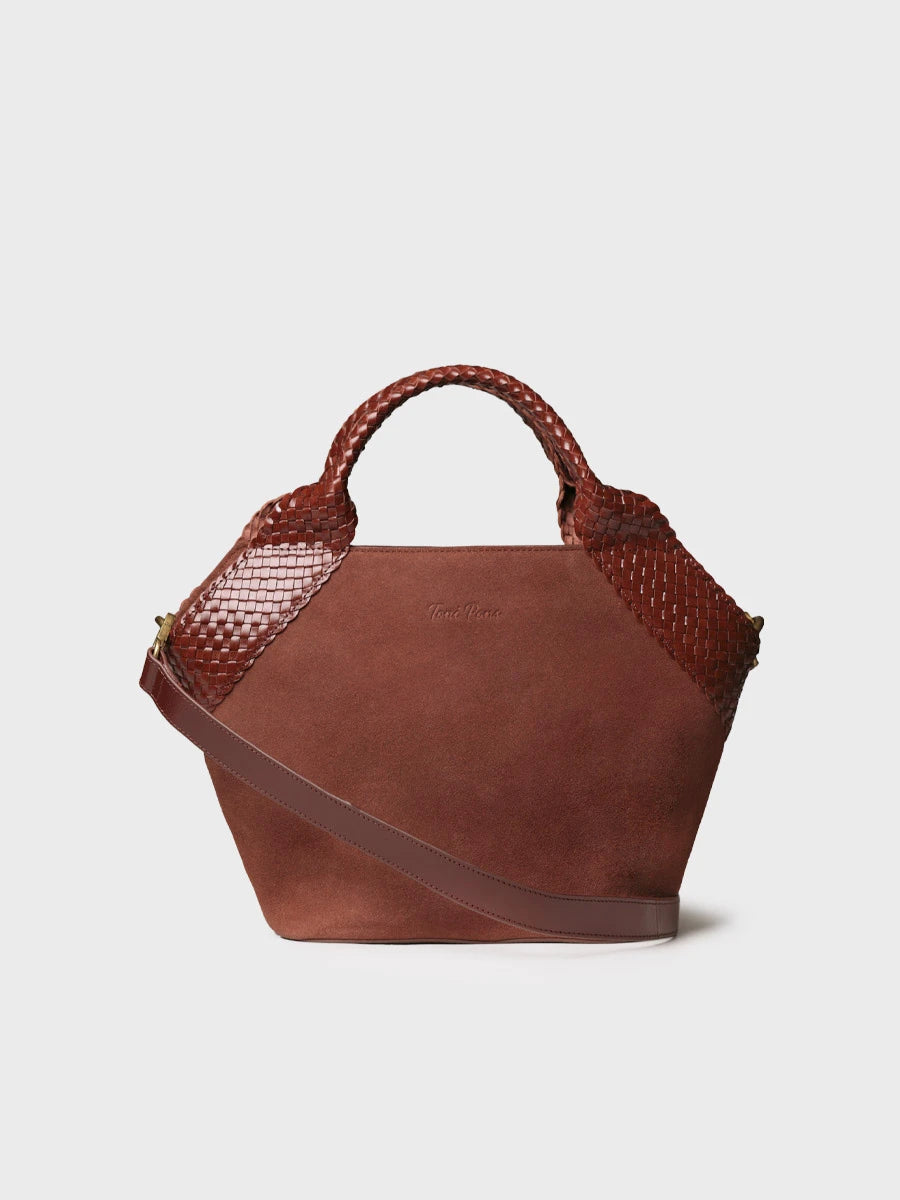 Handtasche aus Veloursleder mit geflochtenen Ledergriffen | SARINA