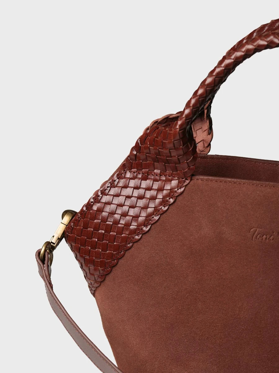 Handtasche aus Veloursleder mit geflochtenen Ledergriffen | SARINA