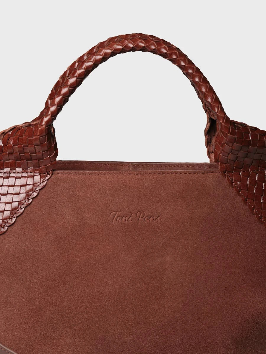 Handtasche aus Veloursleder mit geflochtenen Ledergriffen | SARINA