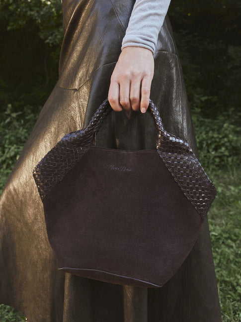 Suede handbag with braided leather handles | SARINA