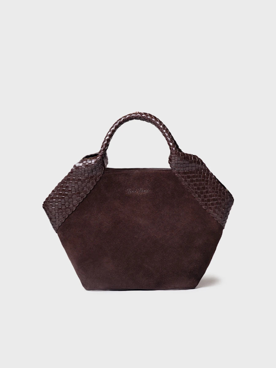 Complementos - Bolso de mano en serraje con asas de piel trenzada | SARINA  - Toni Pons  
