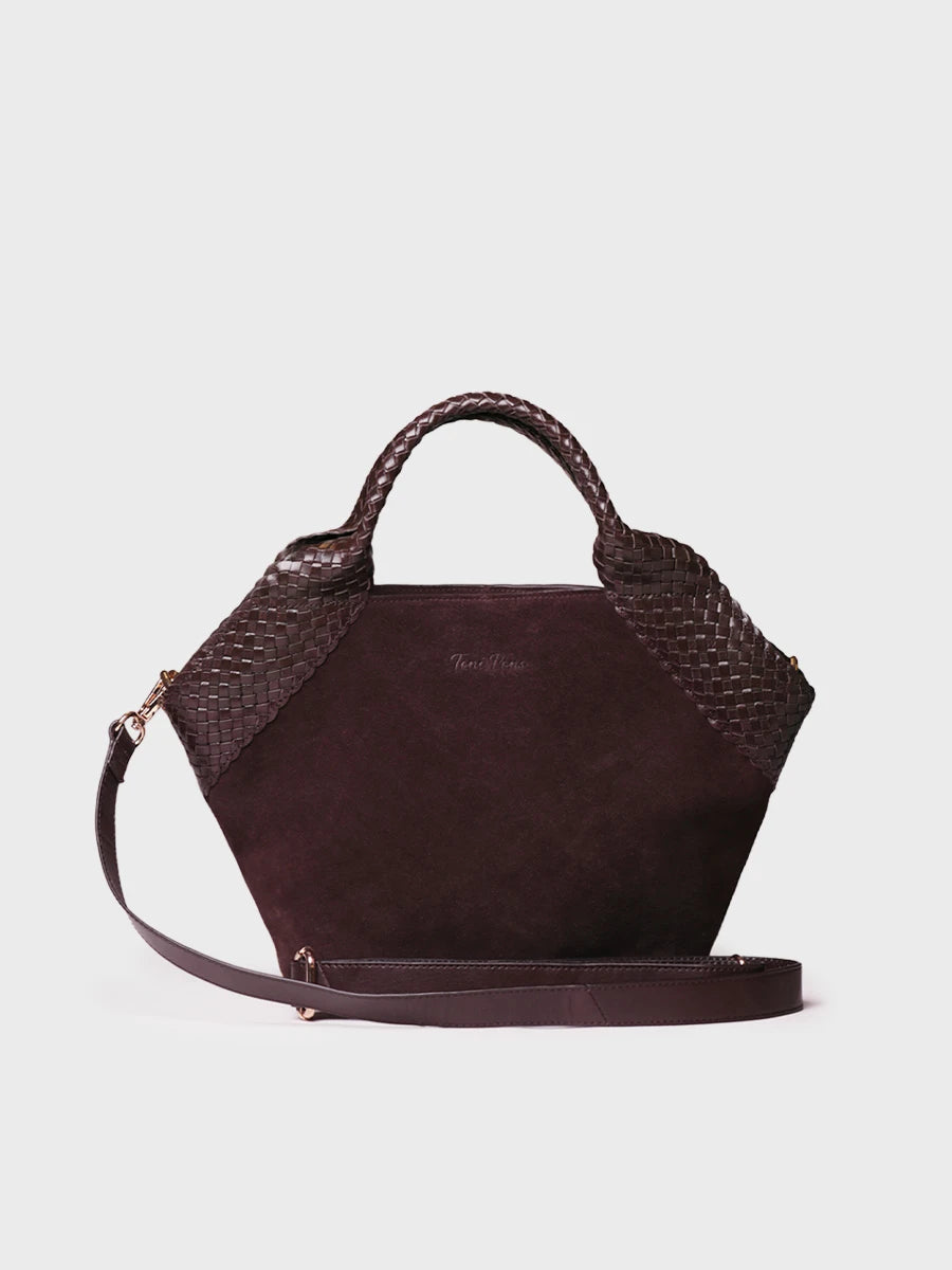 Complementos - Bolso de mano en serraje con asas de piel trenzada | SARINA  - Toni Pons  