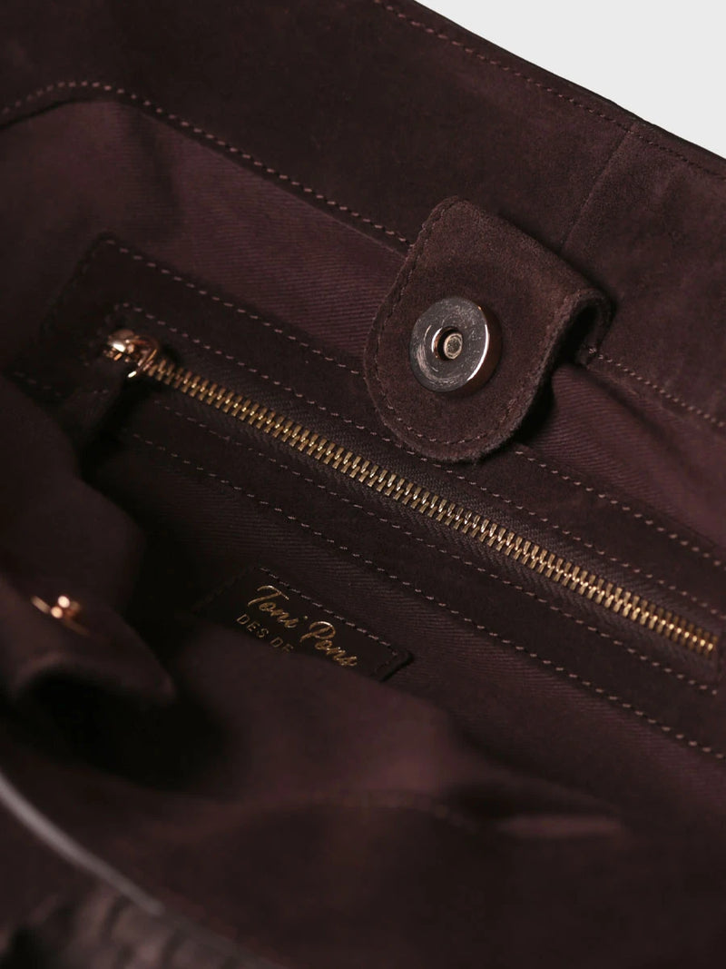 Complementos - Bolso de mano en serraje con asas de piel trenzada | SARINA  - Toni Pons  