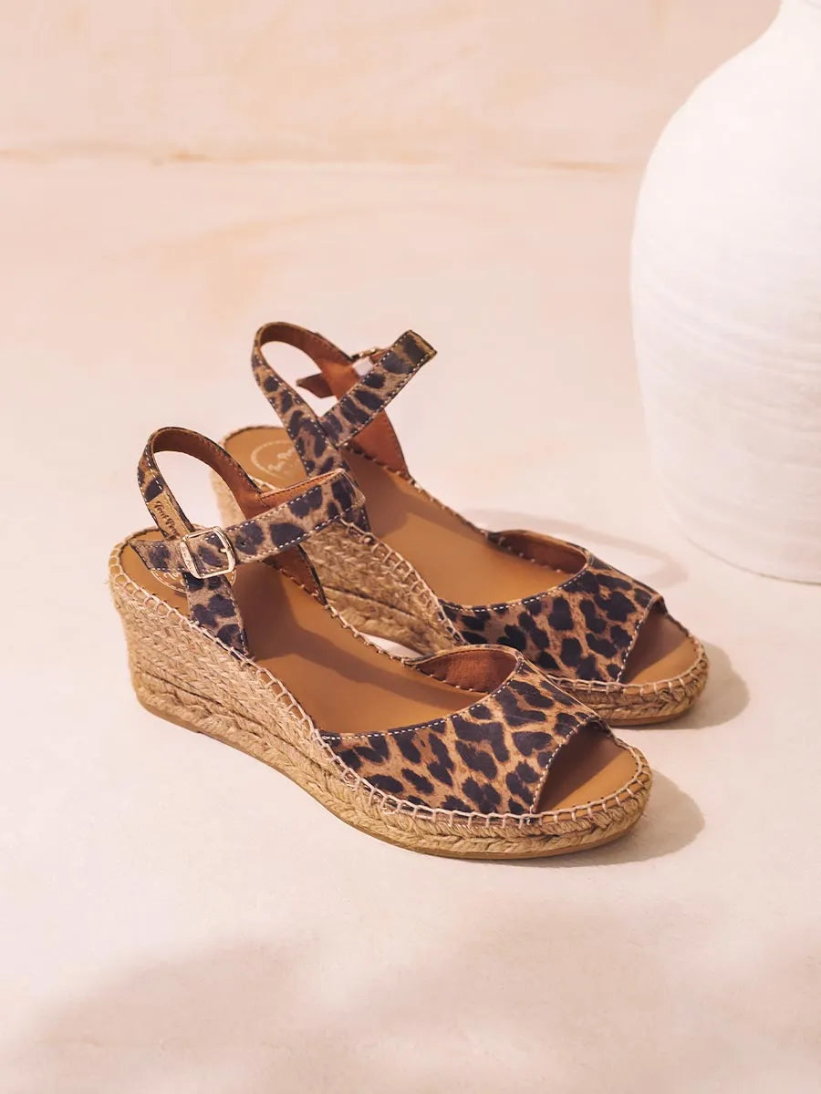 Espadrillas da donna in pelle con zeppa 