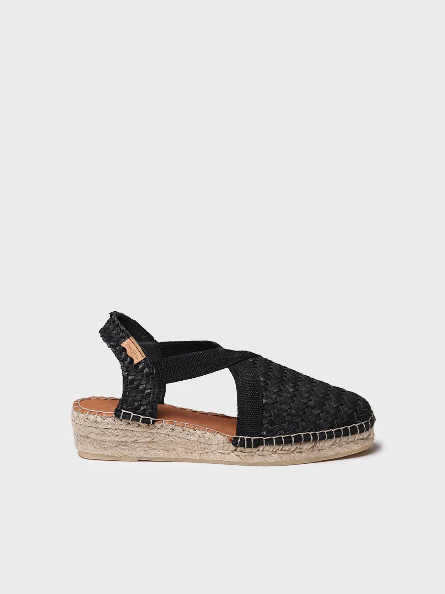 Espadrillas chiuse da donna in pelle intrecciata con zeppa 