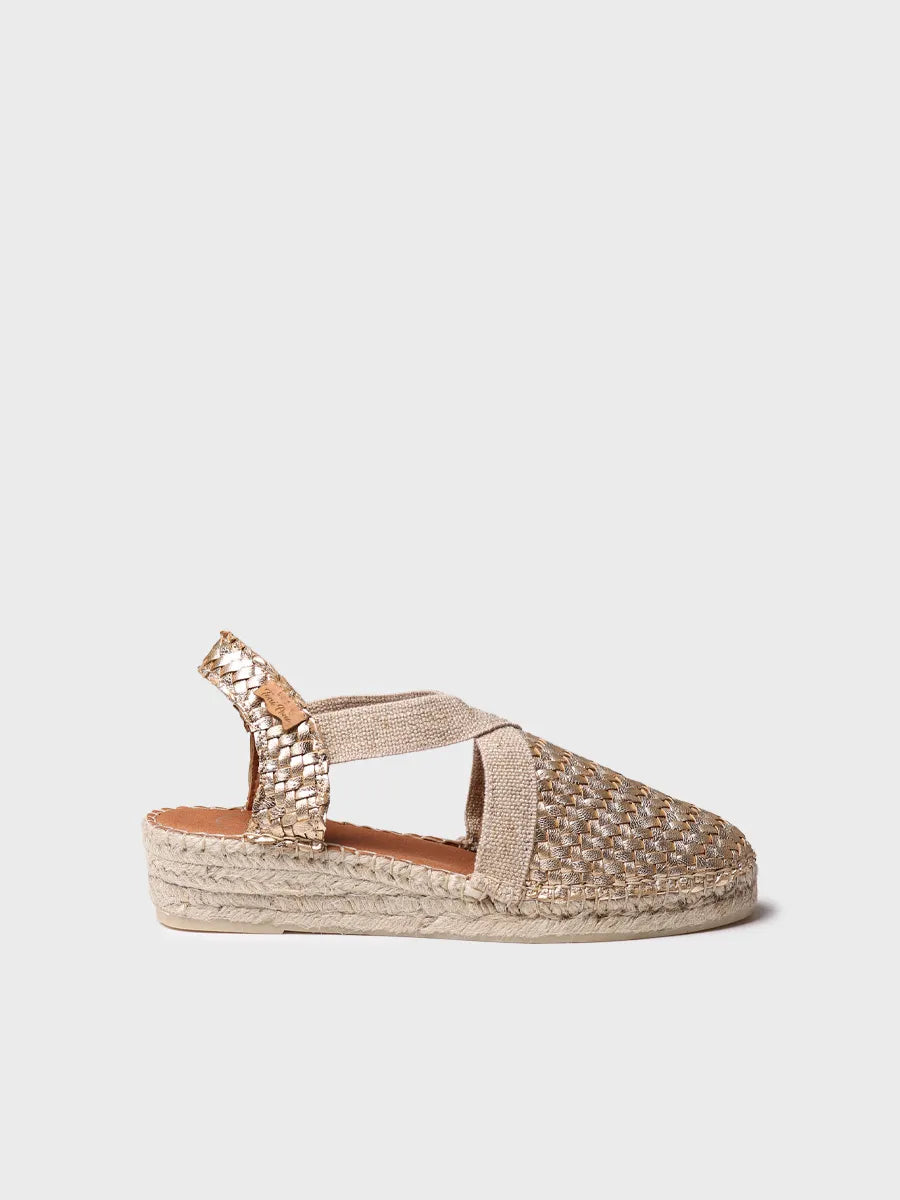 Espadrillas chiuse da donna in pelle intrecciata con zeppa 