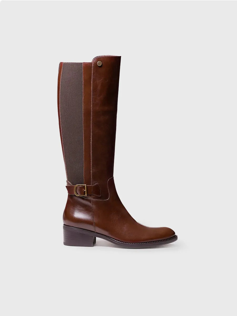 Bottes hautes pour femmes et cuir marron 