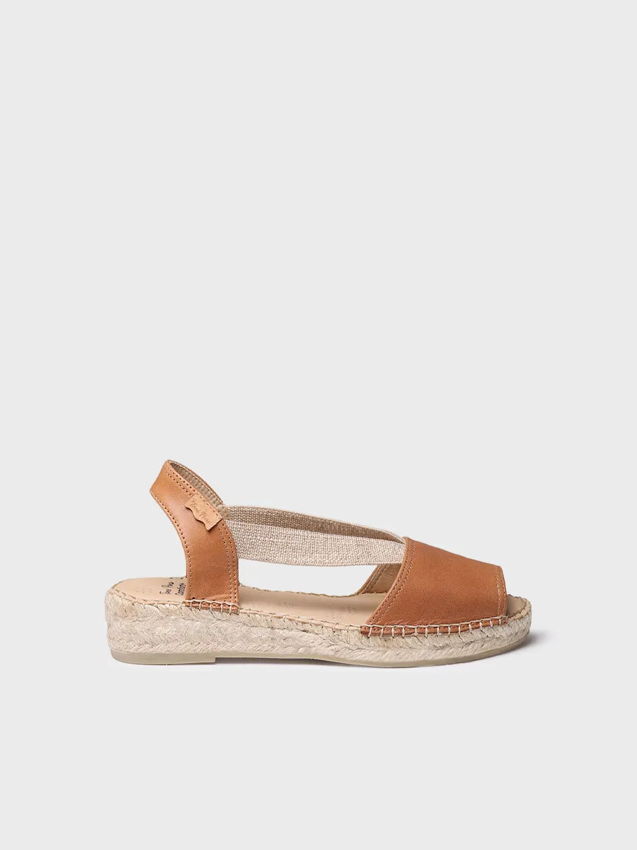 Women's espadrille in leather with wedge and elastics for wide fit