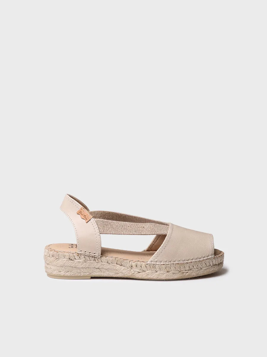 Women's espadrille in leather with wedge and elastics for wide fit