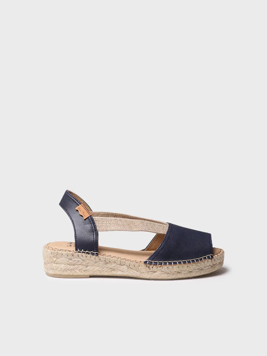 Women's espadrille in leather with wedge and elastics for wide fit