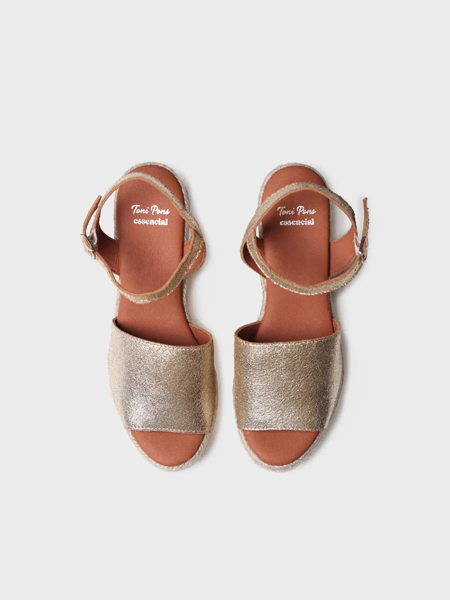 Espadrillas con zeppa alta in pelle argentata con fibbia 