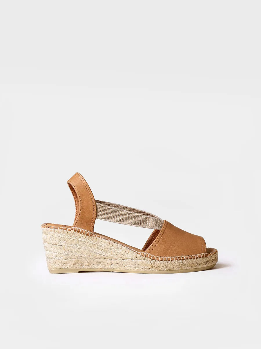 Espadrillas in pelle con zeppa media aperte dietro 