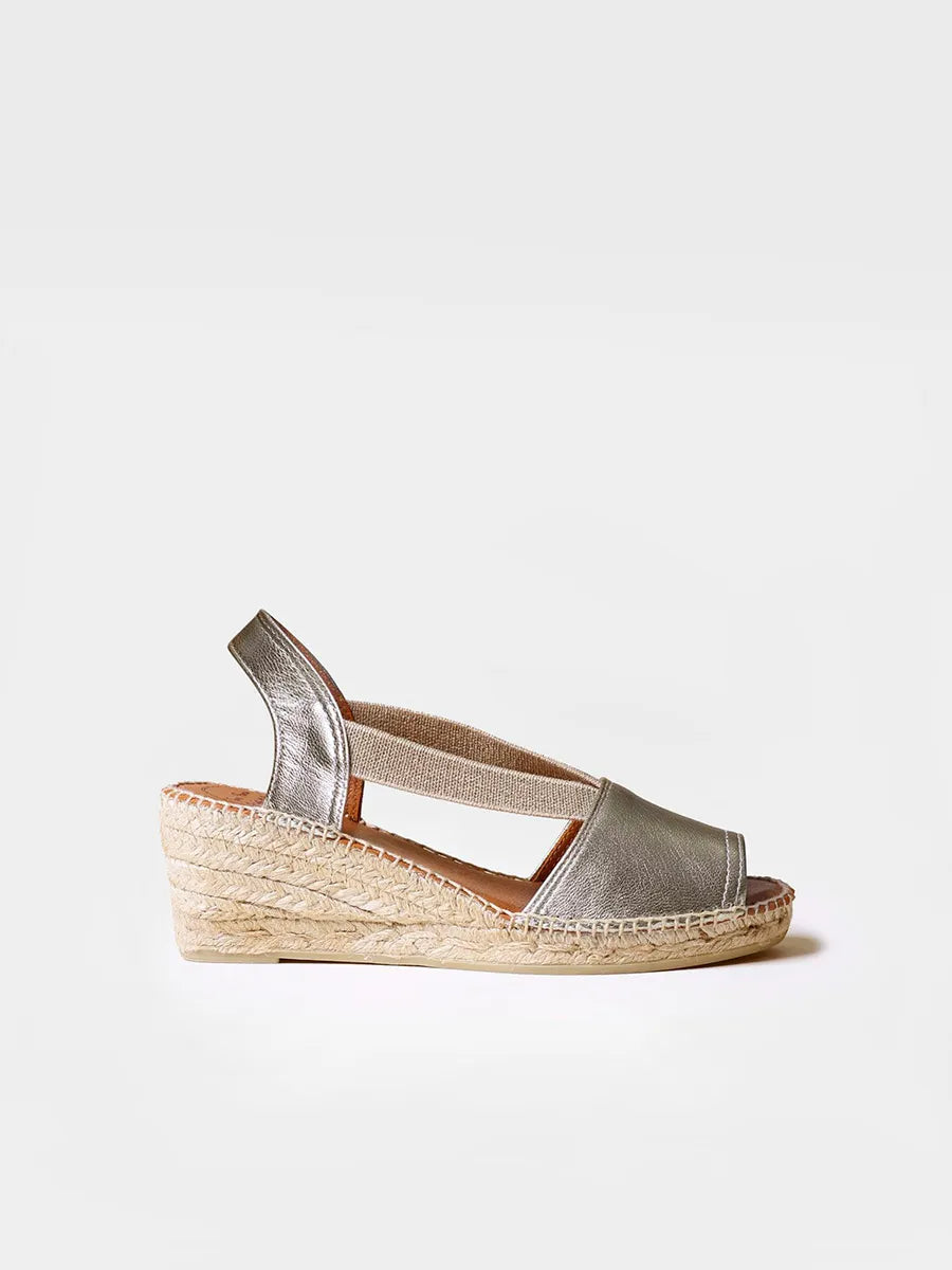 Espadrille à talon compensé moyen cuir à bride arrière 