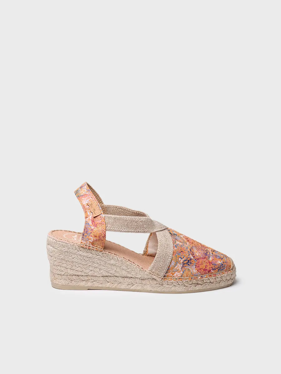 Women's espadrille in printed leather with wedge and elastics