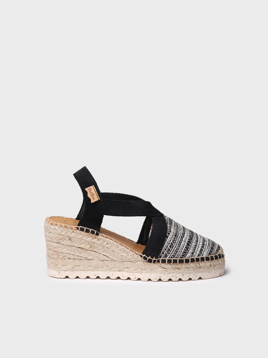 Espadrille à talon compensé moyen en tissu multicolore 