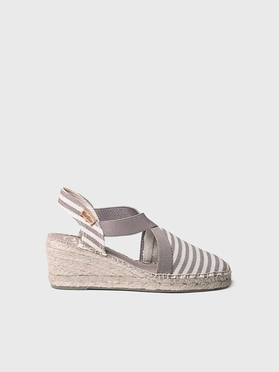 Espadrille à talon compensé marinière en Taupe - TERRA-DD