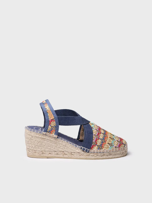 Vegan women's espadrille in multicoloured fabric with wedge