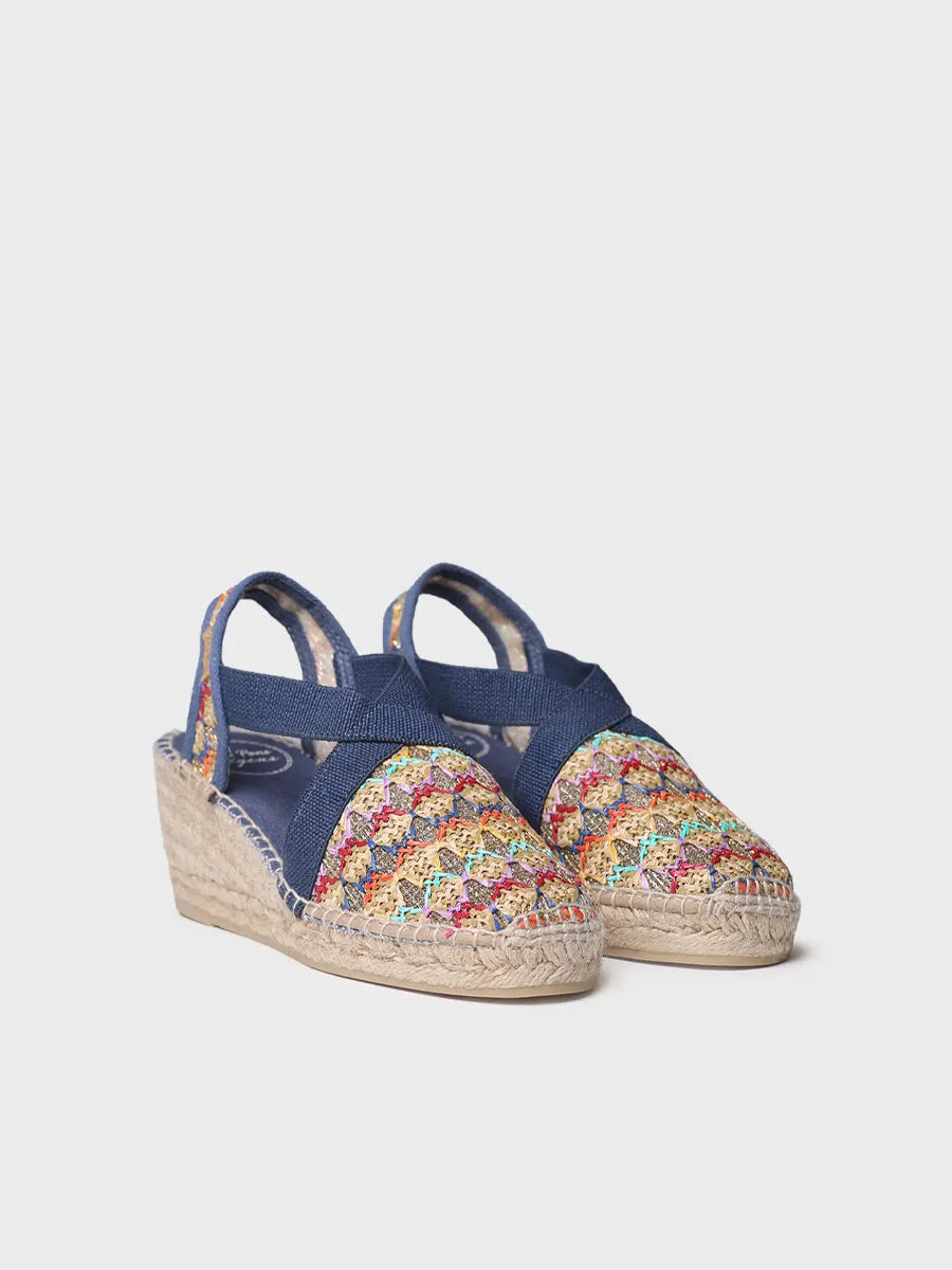 Vegan women's espadrille in multicoloured fabric with wedge