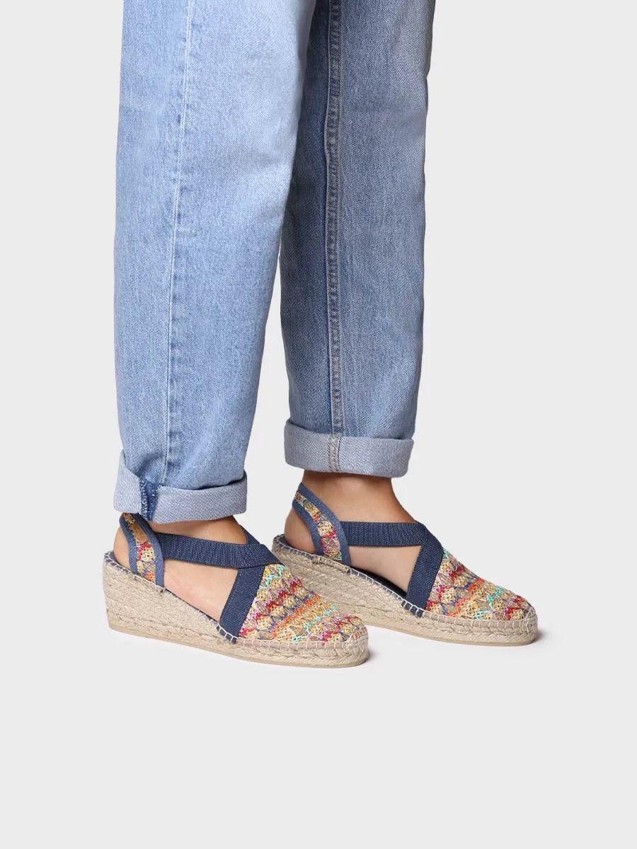 Vegan women's espadrille in multicoloured fabric with wedge