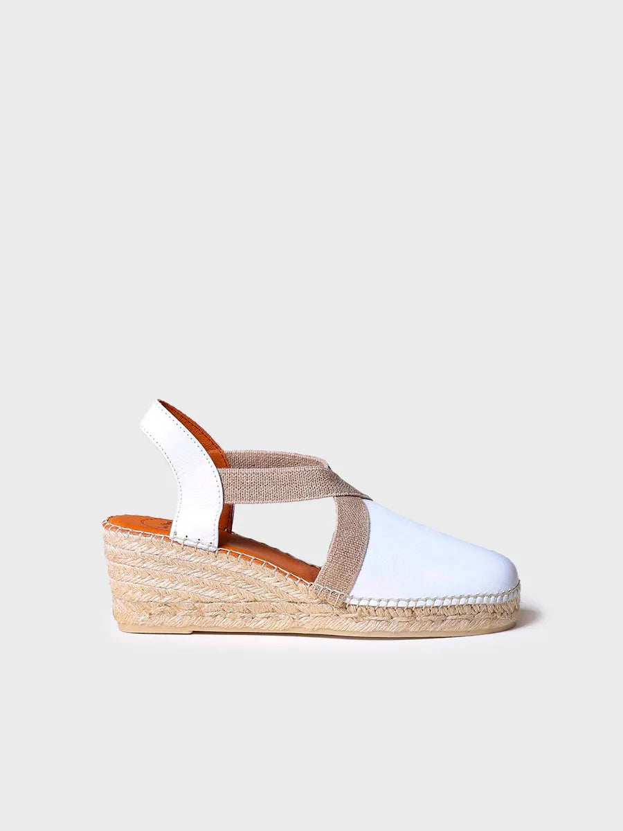 Espadrille en cuir à talon compensé moyen pour femme 