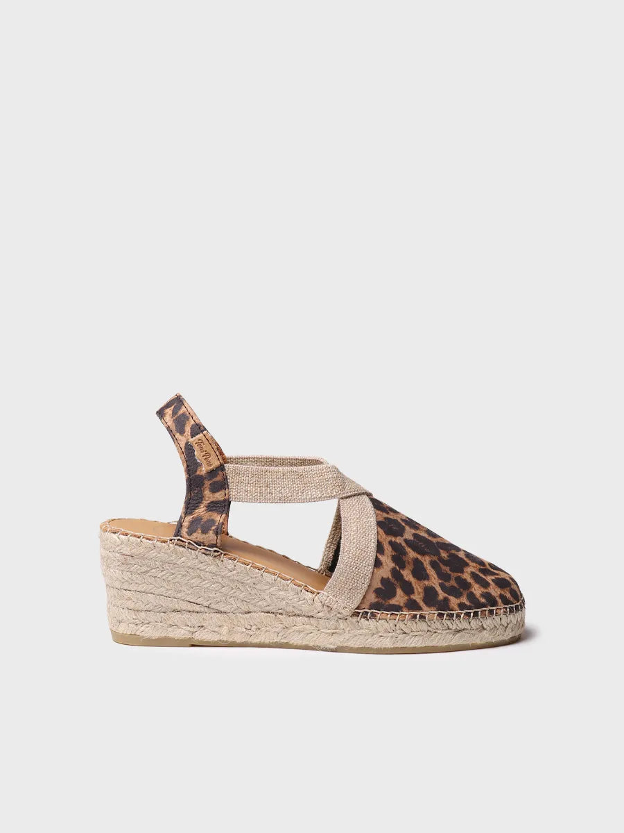 Women's medium wedge leather espadrilles