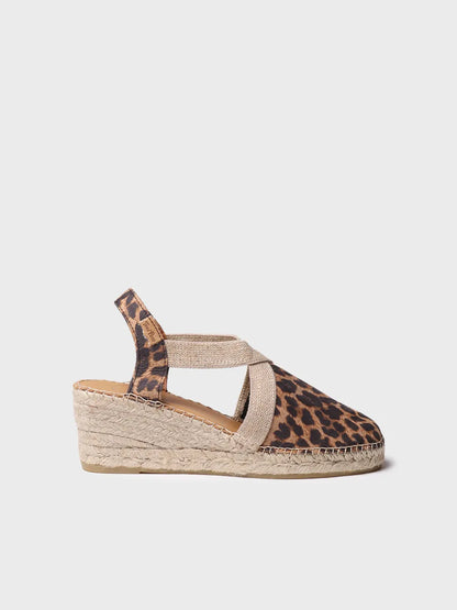 Espadrille en cuir à talon compensé moyen pour femme 