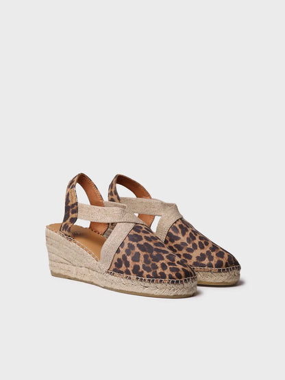 Espadrille en cuir à talon compensé moyen pour femme 